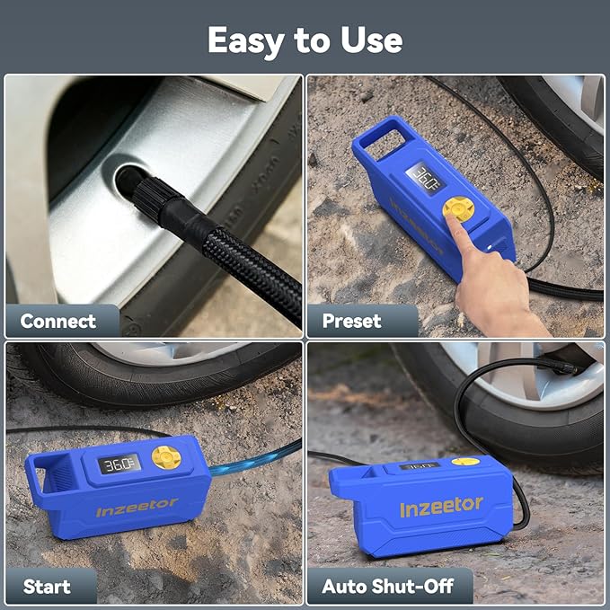 150 PSI Tire Inflator Portable Air Compressor, 12V DC Auto Shutoff Air Pump with Digital Pressure Gauge and Emergency LED Light for Car Tires, Bicycle & Balloons, Blue