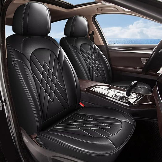 YORKNEIC Car Seat Covers for Jeep Liberty 2002-2012 - Waterproof Leather Seat Covers Front Set: Automotive Seat Protectors Compatible Airbag (2 Front Set, Black)