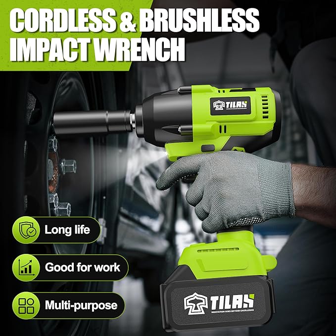 21V Cordless Power Impact Wrench 560Ft-lbs(750N.m) High Torque 1/2 inch 2x 4.0Ah Battery Electric Impact Gun with Brushless Motor 2300RPM Speed Fast Charger 5pcs Sockets for Car Lug Nuts