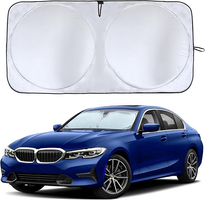 EcoNour Mirror Cut Foldable Windshield Sun Shade for Car | 240T UV & Heat Reflective Sunshade with Storage Pouch | Keeps Interior Cool | Fits Most Sedans, SUVs & Trucks – Medium (64" x 32")