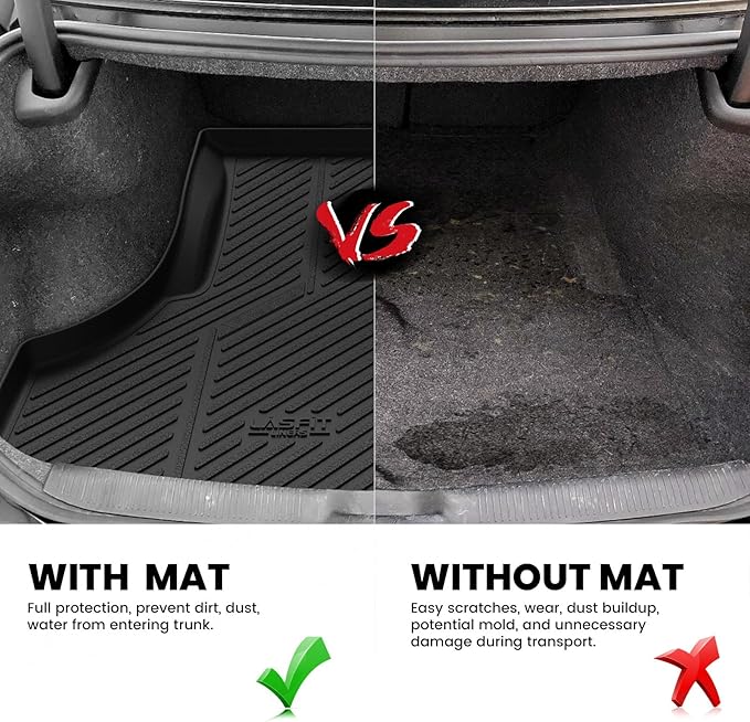 LASFIT Trunk Mat for Dodge Charger 2011-2023, for Chrysler 300 2011-2023, Fit Without Subwoofer, All Weather TPE Custom Fit Car Mats Cargo Liner Cargo Mat, Black