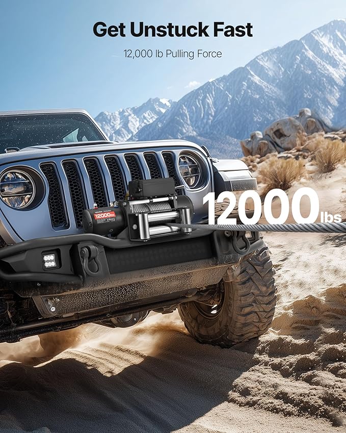 VEVOR Electric Winch, 12000 lbs Load Capacity, 12V DC Truck Winch with Φ0.36 in x 80 ft Steel Rope, Wireless & Wired Remote Control, IP55 Waterproof for Towing SUV Jeep Trailer Boat Off-Road Vehicle