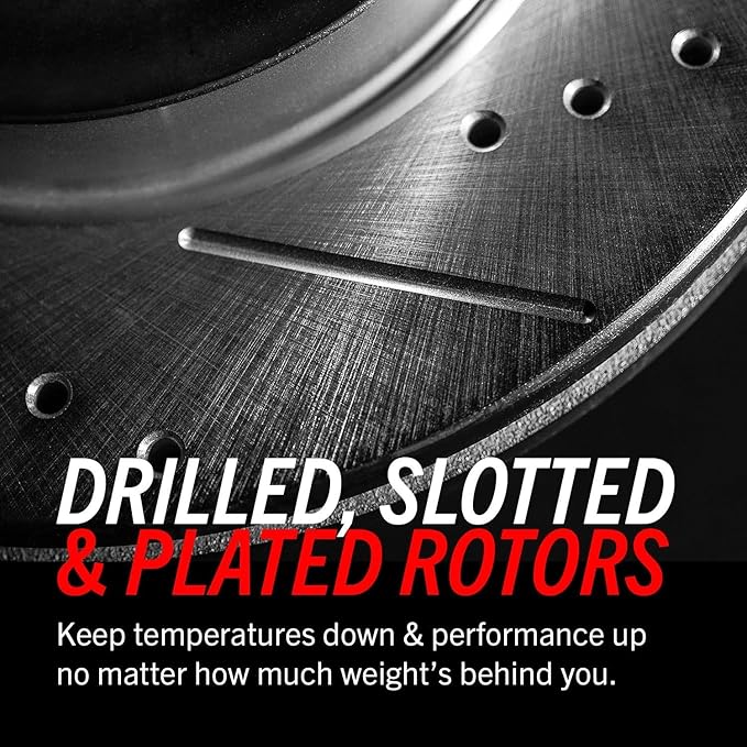 Power Stop KC2154 Z23 Evolution Sport Brake Kit with Powder Coated Calipers Brake Pads, Drilled and Slotted Rotors For 2003 2004 2005 2006 Jeep Wrangler [Models with Rear Disc]
