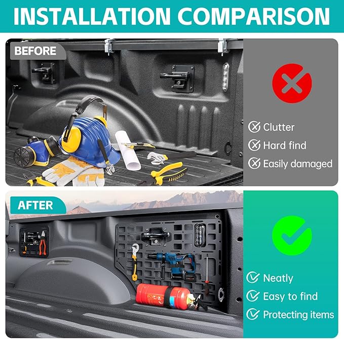 Side Truck Bed Molle Panel Rack System Compatible with 2015-2023 Ford F150 Accessories 5.5FT Cargo Storage Organizer Tools Rack Fit for 2015-2023 F-150 Accessories