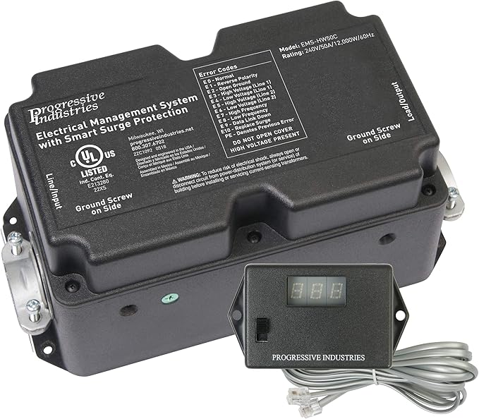 Progressive Industries EMS-HW50C Heavy Duty RV Surge Protector, Black, 50 Amp