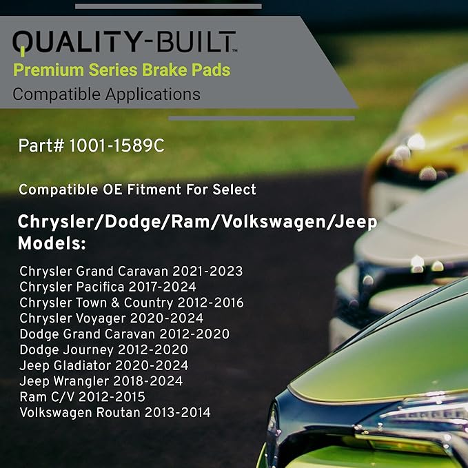 QUALITY-BUILT Premium Ceramic Front Brake Pads 1001-1589C Compatible with 2012-2024 Chrysler/Dodge/Jeep/Ram/Volkswagen (C,V,Gladiator,Grand Caravan,Journey,Pacifica,Routan,Town & Country,Voyager,Wran)