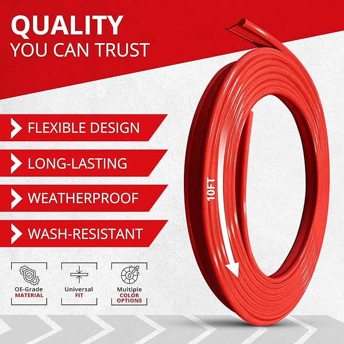 All-Fit Automotive Car Gap Filler – 10 Ft Red Trim Molding for Car Accessories Interior – Universal, Flexible Car Interior Accessories for Dashboards, Panels, & Air Vents – Easy DIY Installation