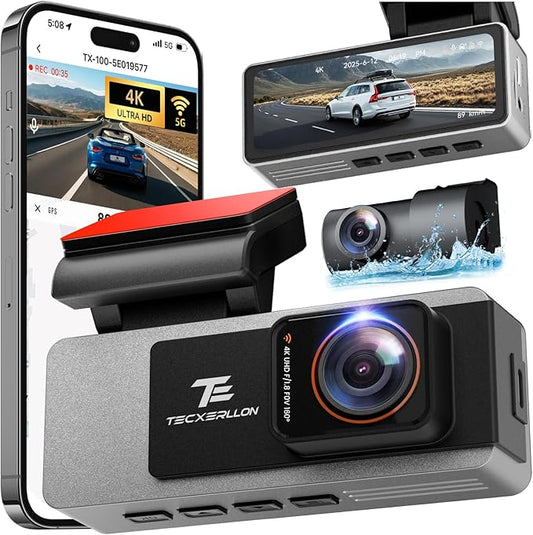 Dash Cam Front and Rear, 4K Full HD Dual Dash Camera with Starlight Night Vision, Bulit-in GPS & 5G WiFi, Free 64GB Card Included, with G-Sensor, WDR, 24H Parking Mode, Support 512GB Max