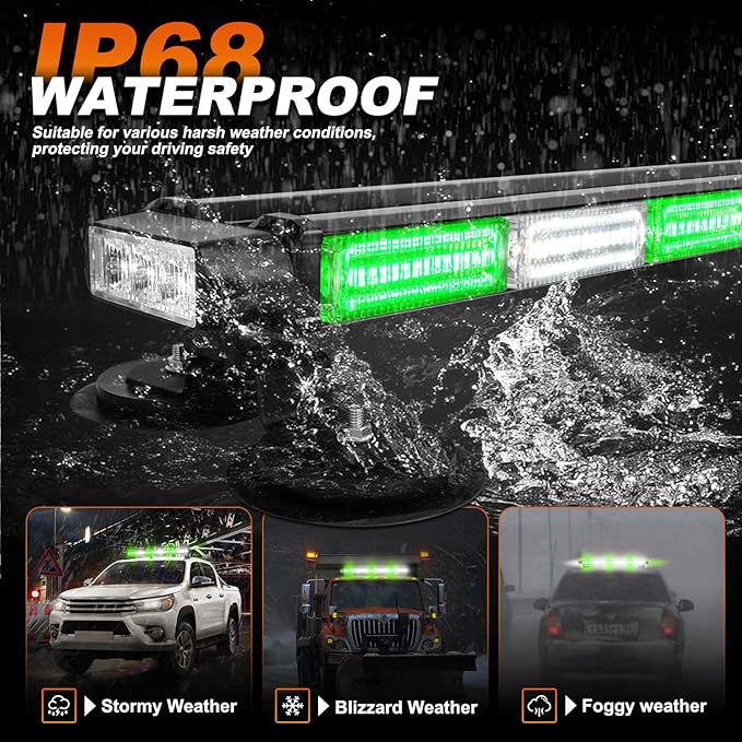 ASPL 26inch 126 LED Rooftop Emergency Strobe Lights Bar Double Side Flashing Safety Warning Traffic Advisor Light Bar Hazard Snow Plow Light for Trucks Vehicles Construction Tow Pickup(Green/White)