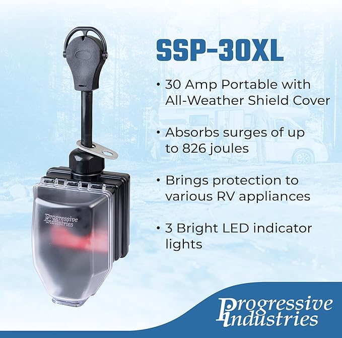 Progressive Industries SSP-30XL Portable RV Smart Surge Protector, Black, 30 Amp
