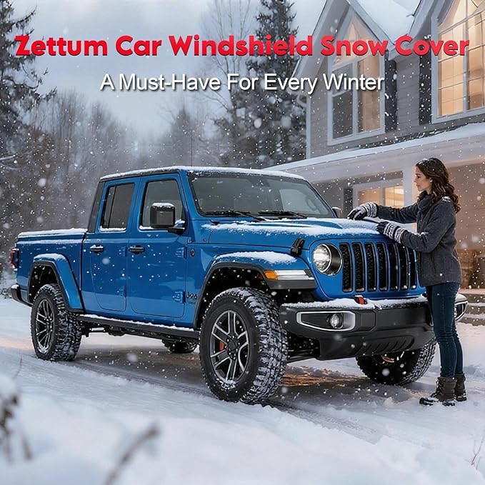 Zettum Car Windshield Snow Cover for Jeep Wrangler - 600D Car Windshield Snow Ice Cover Front Window Covers for Jeep Wrangler, Jeeps Gladiator, Ford Bronco, Toyota FJ Cruiser, Benz G Class, and More