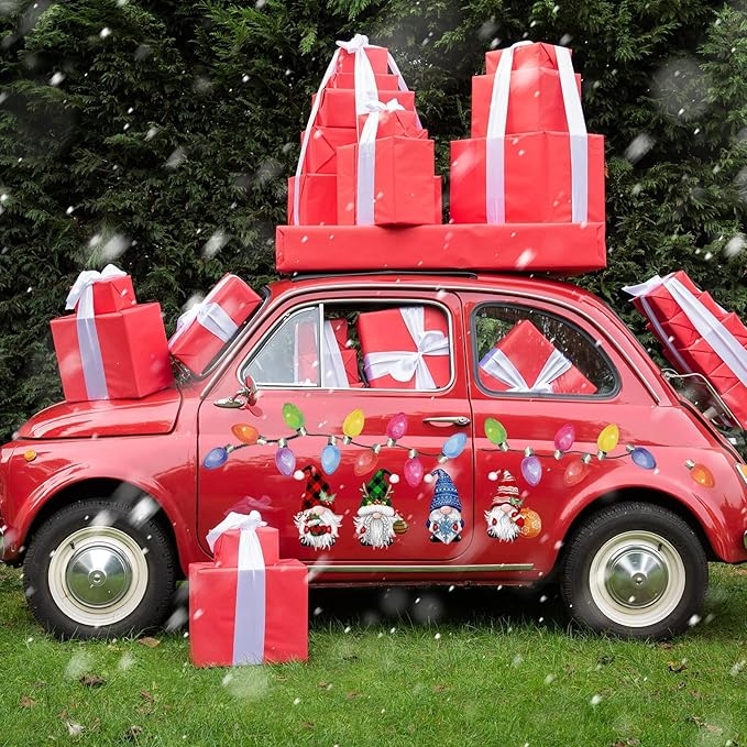 BORAMDO Christmas Reflective Car Magnets Set 30Pcs, Christmas Gnome with Bulb Light and Wire Car Decoration, Refrigerator Garage Door Decorations, Holiday Magnetic Xmas Gnomes Decor