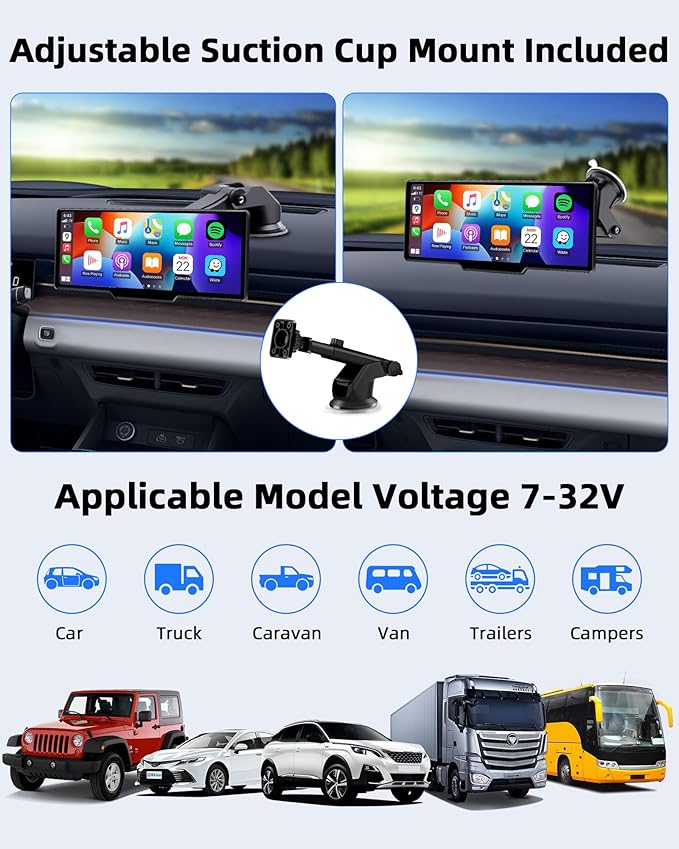 【Unique Bracket】 Carplay Screen for Car 10.26 Apple Car Play Screen Android Auto Screen w GPS Navigation Voice Control Pantalla para Carros con Bluetooth FM AUX Mirror Link