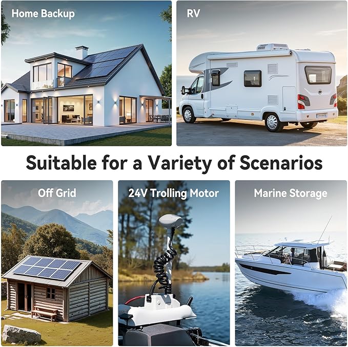 Power Queen 24V 100Ah LiFePO4 Battery 2.56kWh Deep Cycle Lithium Battery with Longer Runtime, 100A BMS, 4000-15000 Cycles, 2.56kW Max Load Power for Solar Storage System, Marine, Backup Power