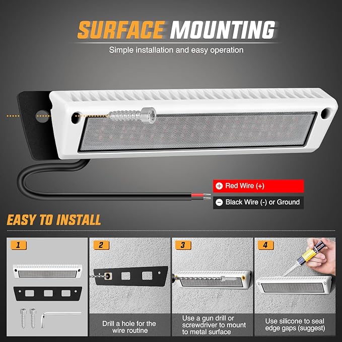 Nilight RV Exterior Lights 13 Inch Porch Light 1PC Amber Beam 12V 24V LED Scene Cargo Lighting White Aluminum Housing for RVs Trailers Travel Campers 5th Wheels Motorhome SUV Truck