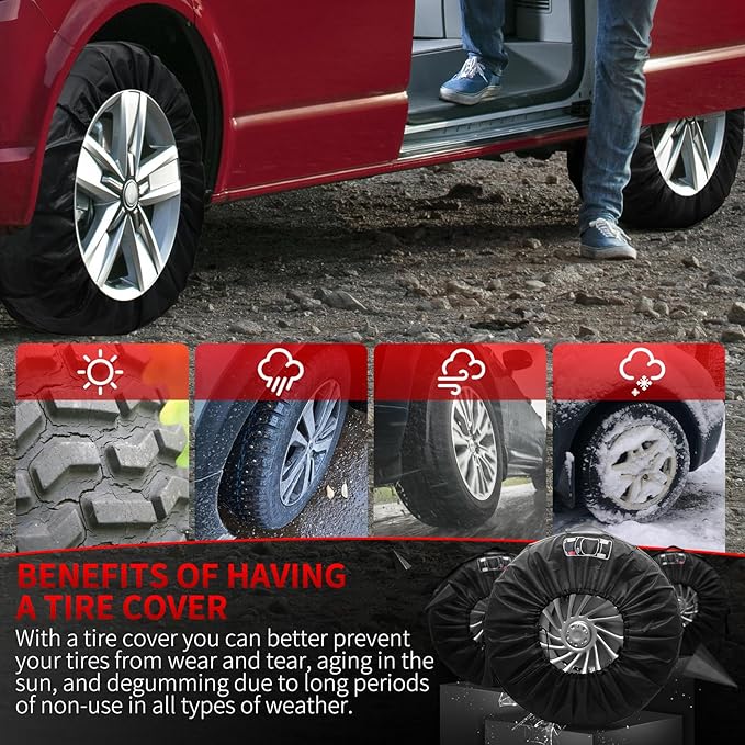 Geloo Car Tire Cover, Seasonal Tire Totes,Polyester Wheel Tires Storage Bags, Waterproof Dustproof Wheel Cover with 4pcs Fit for 19"-23" Tyres (Diameter 80cm)-Black