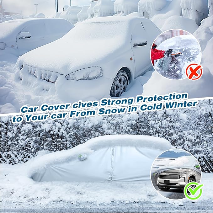 TUCAREST 6-Layers Premium Full Car Cover Hard Shell Zipper Design Waterproof All Weather Weatherproof UV Sun Protection Snow Dust Storm Resistant Outdoor with Straps (Fit for SUV/MPV 191"- 200")