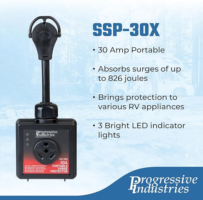 Progressive Industries SSP-30X Portable RV Smart Surge Protector, Black, 30 Amp