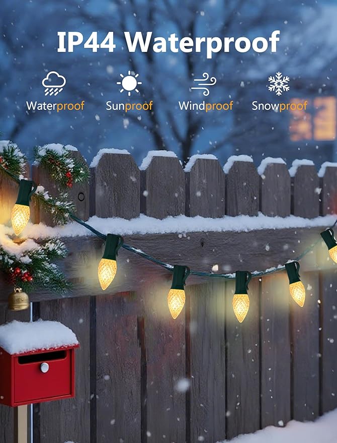 25 Pack C7 Clear LED Light Bulbs, E12 Candelabra Base Christmas Replacement Bulbs, 0.6W Shatterproof Warm White Bulbs for Outdoor Christmas String Lights, Window Candles, Chandelier, Night Light Decor