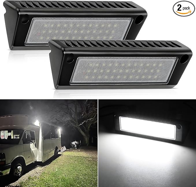 Nilight RV Exterior Light 2PCS 9 Inch Porch Lights Flood Beam 12V 24V LED Scene Cargo Lighting Black Aluminum Housing for RVs Trailers Travel Campers 5th Wheels Motorhome SUV Truck