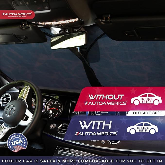 1-Piece Windshield Sun Shade - Foldable Car Front Window Sunshade for Cars SUV Truck Heat Blocker Visor Protector Blocks Max UV Rays and Keeps Your Vehicle Cool (X-Large = 66 x 36 inches, Water)