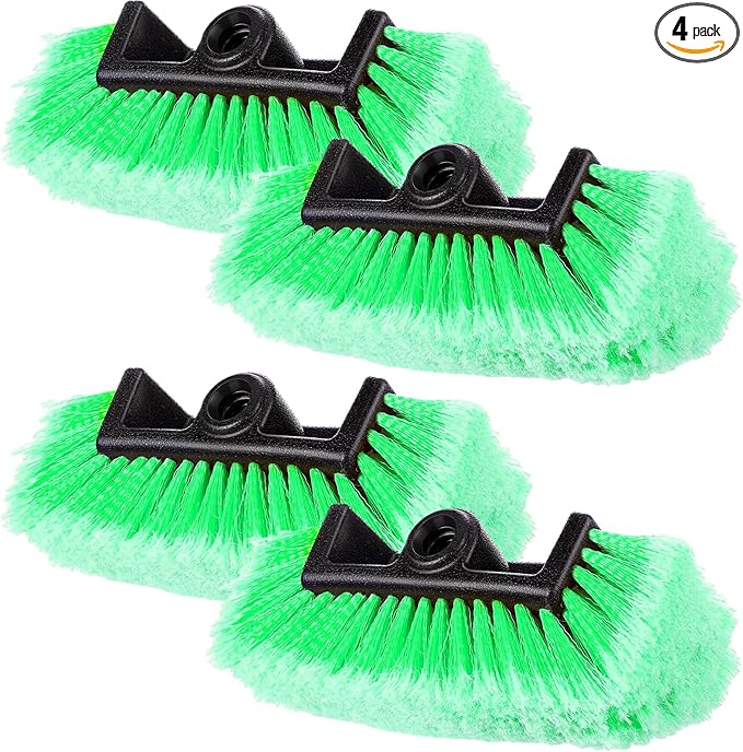 Vesici Car Wash Brush Head with Soft Detailing Bristle Flow Thru Car Cleaning Brush Exterior Car Wash Equipment for Auto Truck RV Boat Camper Washing, 10 Inch(Green,4 Pcs)