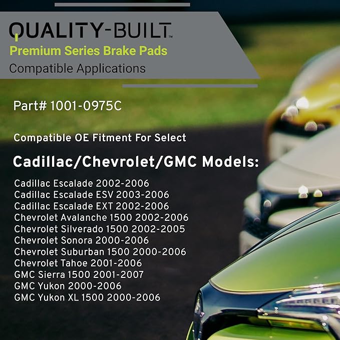 QUALITY-BUILT Premium Ceramic Rear Brake Pads 1001-0975C Compatible with 2000-2007 Cadillac/Chevrolet/GMC (Avalanche 1500,Escalade,Escalade ESV,Escalade EXT,Sierra 1500,Silverado 1500,Sonora,Suburban)