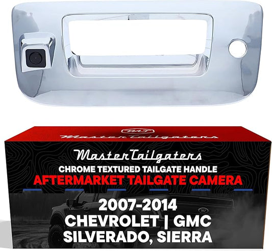 Master Tailgaters Chrome Tailgate Handle with Backup Camera Replacement for Chevrolet Silverado/GMC Sierra (2007-2014) | IP68 Waterproof | Parking Grid Lines Available | Easy to Install