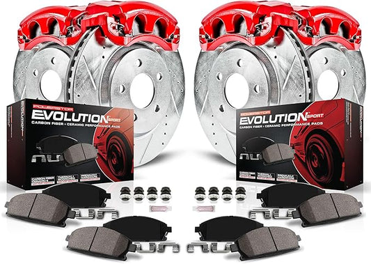 Power Stop KC2154 Z23 Evolution Sport Brake Kit with Powder Coated Calipers Brake Pads, Drilled and Slotted Rotors For 2003 2004 2005 2006 Jeep Wrangler [Models with Rear Disc]