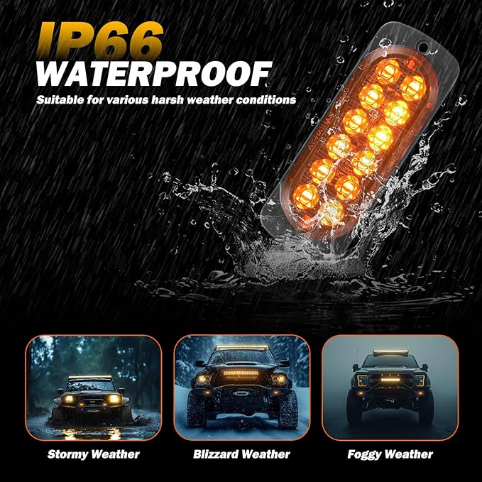 AT-HAIHAN Pack of 2 Aluminum Housing Amber LED Trailer Turn Signal Brake Parking Side Maker Lights, DOT Compliant Waterproof Surface Mount Lighting for Truck Tractor Jeep RV