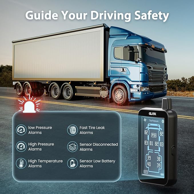 GUTA RV Tire Pressure Monitoring System, Tire Pressure Monitor System with 4.3" Touchscreen Color LCD Display, TPMS with 6 Sensors & 6 Alarm Modes, Signal Booster, 0-188PSI for RV/Trailer/5th Wheel