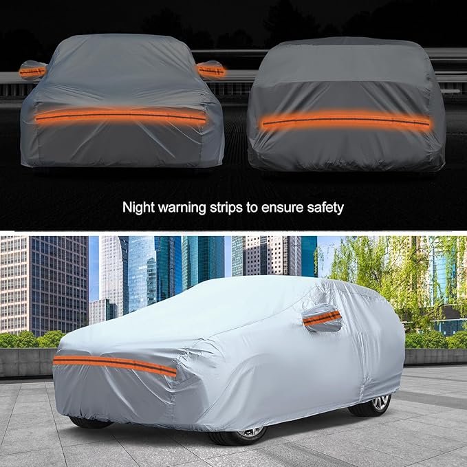 KEYOOG Fit for 188"-199" Length SUVs, 6-Layer Full Car Cover is All-Weather Waterproof, Universal in All Seasons, Snow Prevention, Rainproof, Acid Rainproof, Sunscreen, Orange Reflective Strip