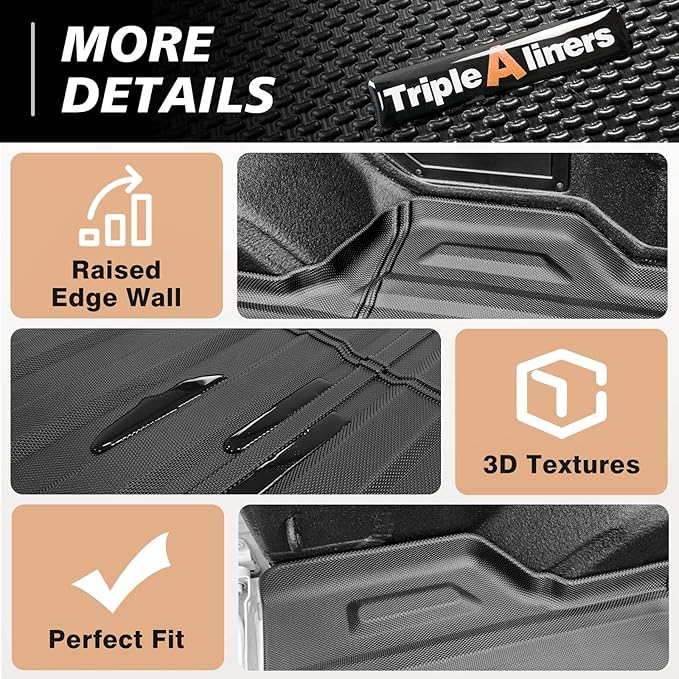 TripleAliners Truck Bed Mat Compatible with 2024 2025 2026 Chevrolet Silverado EV WT Version Accessories 5.9FT Vehicle Bed Perfectly Flush All Weather Protection TPE Heavy Duty Pickup Car Cargo Mat