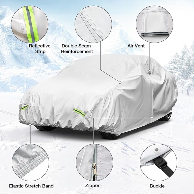 YOLENY Car Cover Waterproof All Weather Full Exterior Covers with Zipper,Universal Fit SedanToyota Corolla/Prius,Honda Civic,Subaru Impreza/WRX,Chevy Cruze,Nissan Sentra etc.(UP to 181 inch)