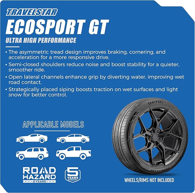 Set of 4 (Four) Travelstar Ecosport GT Ultra High-Performance 305/30R26 All Season Passenger Tire Set 305/30/26 305/30ZR26 XL 109W Dual Tread Design for Sports Cars & Luxury Sedans[TIRE ONLY]