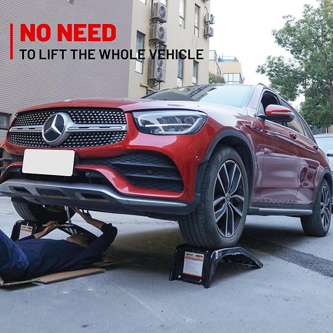 Rockland 4 Ton 8000 LBS Solid Steel Car Ramp Set, 35" L x 13" W x 9" H, Heavy Duty Auto Truck Ramps for Oil Change and Car Repair, Ideal for Easy Home Garage Maintenance (Pack of 2)