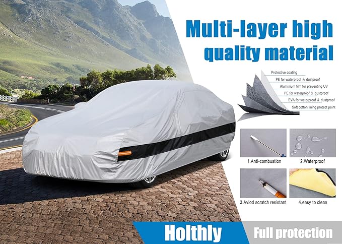 10 Layer Car Cover Waterproof All Weather for Coupe,100% Waterproof Outdoor Car Covers Custom Fit for Audi TT, BMW Z4, Porsche Boxster Cayman 718, Toyota 86, Subaru BRZ,etc Silver