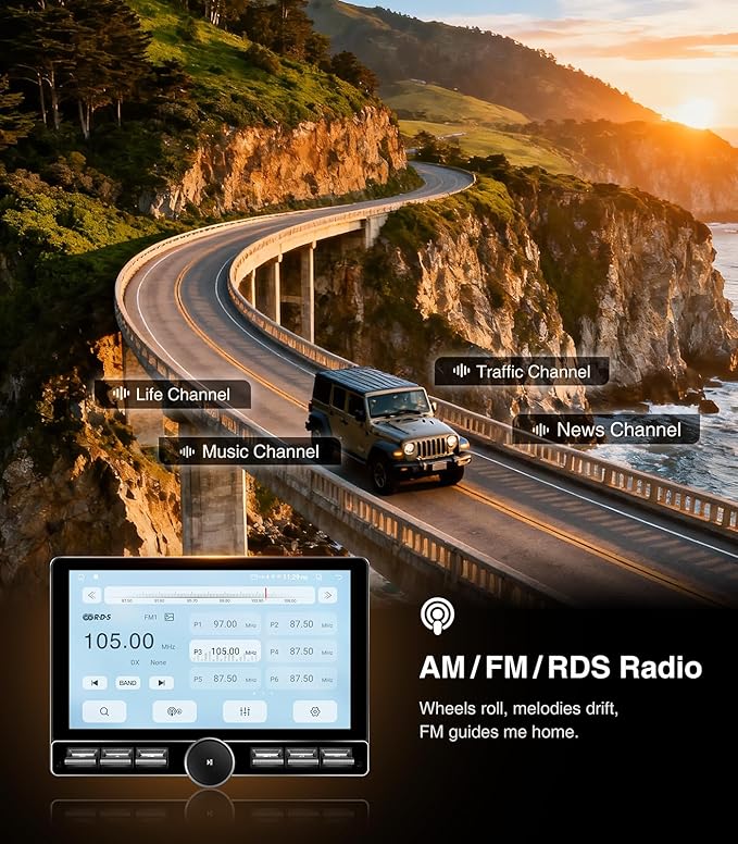 Car Stereo Radio Replacement Upgrade for Jeep Wrangler JK 2007-2018 Dodge Ram 1500 2500 2009-2012 Compass Grand Cherokee Wireless CarPlay Android Auto GPS Navigation Touchscreen Head Unit (4G+64G)