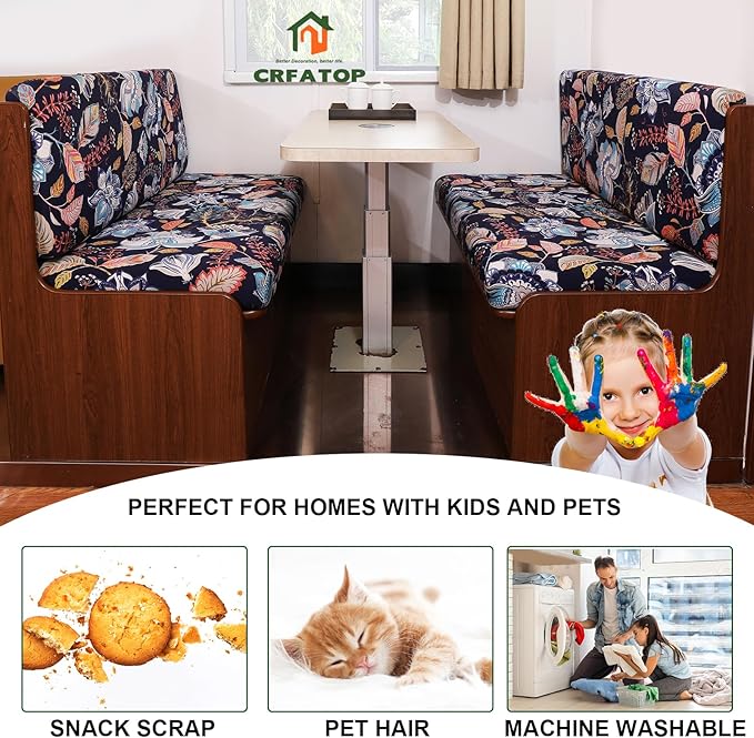 CRFATOP 2 Sets RV Dinette Cushion Covers Printed Camper Cushion Slipcover Stretch 2 Seat Sofa Chair Cover Furniture Protector for RV Camper Car Bench 2 Backrest Covers & 2 Bench Covers,42