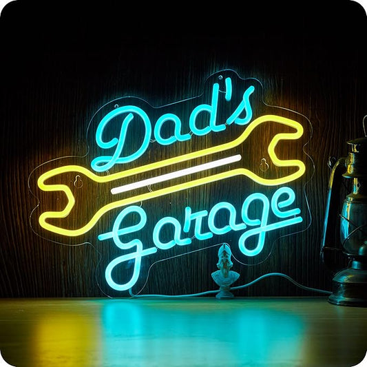 Garage Neon Sign for Wall Decor Dad's Garage LED Light Car signs for Auto Repair Shop Man Cave Workshop Gift for Father 12.6 x 16.5 in