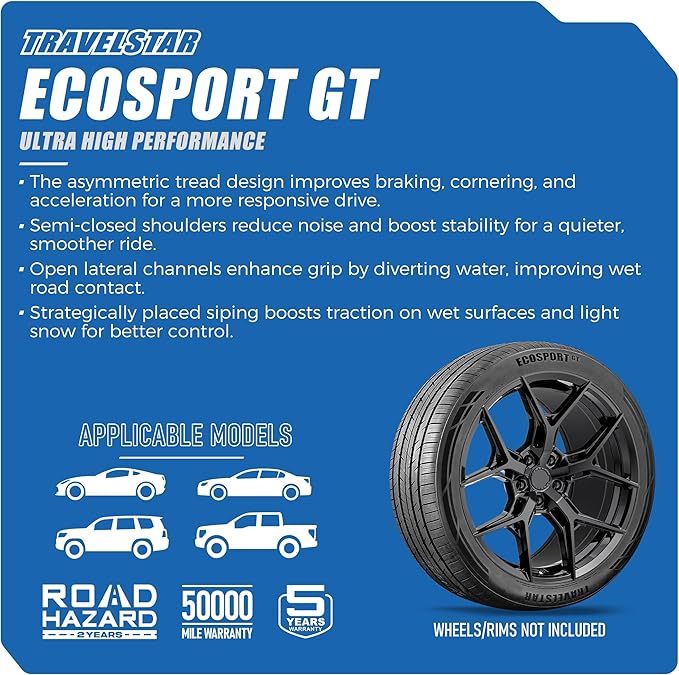 Set of 4 (Four) Travelstar Ecosport GT Ultra High-Performance 295/35R21 All Season Passenger Tire Set 295/35/21 295/35R21 107V Dual Tread Design for Sports Cars & Luxury Sedans[TIRE ONLY]