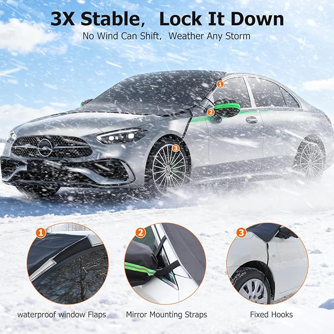 [2025 Upgraded Windshield Cover for Ice and Snow [Full Coverage Winter Protection]-Heavy Duty Car Snow Cover, Against Snow, Ice, Frost and Water, Suitable for Cars, SUVs, and Trucks-Large