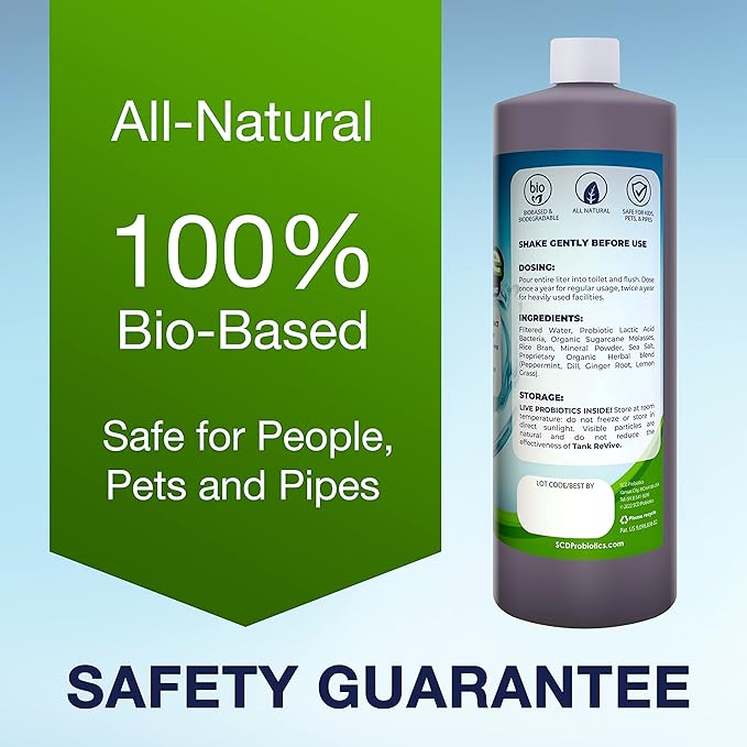 Tank ReVive for RVs and Boats – 33 fl.oz, Probiotic Sludge & Solid Dissolver, Liquifies Struvite, Cleans Clogged Sensors, Eliminates Toilet & Gray Tank Odors, Safe for People & Pipes by SCD Probiotics