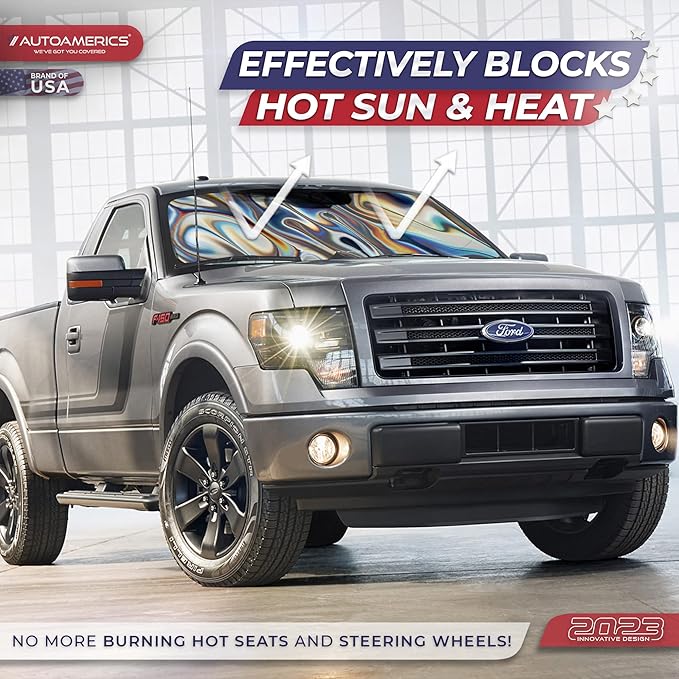 Autoamerics 1-Piece Windshield Sun Shade - Chrome Liquid Foldable Car Front Window Sunshade for Cars SUV Truck - Heat Blocker Visor Protector Blocks Max UV Rays and Keeps Your Vehicle Cool - Small