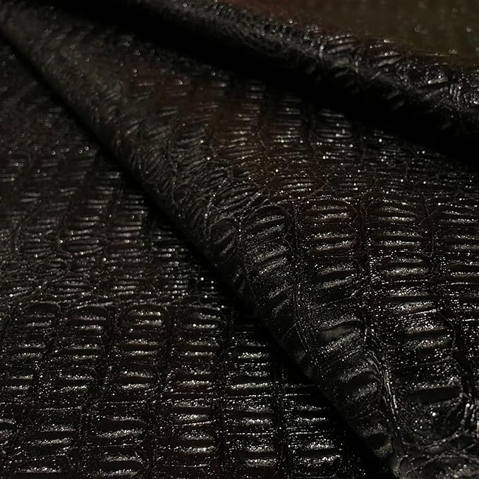 Alligator Fabric, Soft Textured Crocodile Vinyl Faux Leather, Gator Skin Embossed Upholstery DIY Craft and Clips Pleather Sheets – Cut Continuously by The Yard (Silver Sparkle)