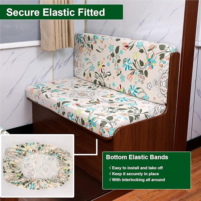 CRFATOP 2 Sets RV Dinette Cushion Covers Printed Camper Cushion Slipcover Stretch 2 Seat Sofa Chair Cover Furniture Protector for RV Camper Car Bench 2 Backrest Covers & 2 Bench Covers,16