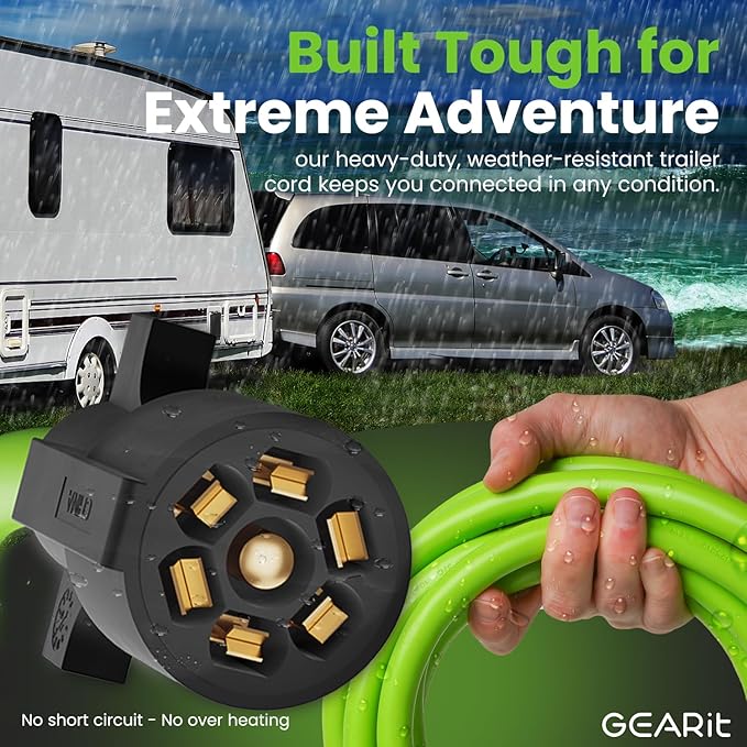 GEARit 7-Way Trailer Plug Y Splitter Pigtail (15 Inch) 7-Pin Trailer Plug Inline Cord Wire Harness Cable Double Prongs Connector for Gooseneck Hitch, Truck, Camper, RV - 1.25 Ft
