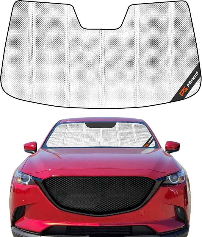 Windshield Sun Shade for Mazda CX9 2016-2023 with Sensor. Reflective Aluminum Film Front Window Sunshade - BLAZBLOCK