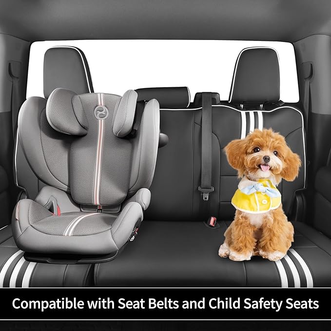 EKR Silverado Seat Covers Custom Fit for (Double Cab) 2019-2026 Chevrolet Silverado 1500/1500 Limited/HD 2500/3500, Rear Row W/No Armrest,Faux Leather(Black with White Trim)