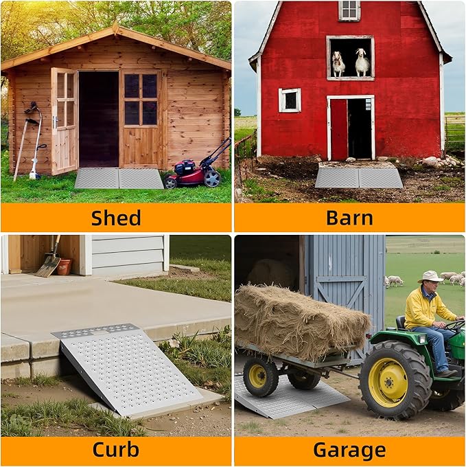 VNN 29" x 24" Shed Ramp for Riding Mower & Lawn Equipment | 750 LB Capacity Anti-Slip Punch Plate Ramp for ATV, Motorcycles, Garages & Barns (1PC)